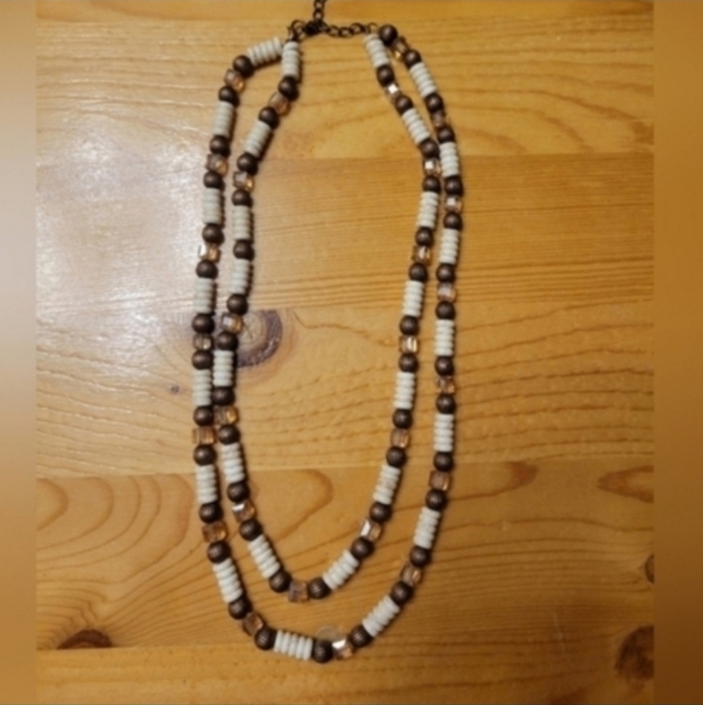 White Buffalo stone 2 layer‎ Necklace copper faux navajo pearls beautiful
